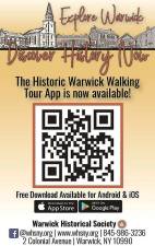 Scan the QR code to download the free self-guided Village of Warwick Historic Walking Tour.