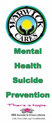 Warwick Cares: The public is invited to a community launch event in honor of May Mental Health Awareness Month on Saturday, May 6, from 12 to 4 p.m. on the Village Green, Railroad Avenue, Warwick.