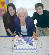On Friday, Jan. 10, Edith Dieterle celebrated her 85th birthday at the Greenwood Lake Senior Center. After a big luncheon, 41 seniors sang Happy Birthday as she blew out the candles on her cake. Her granddaughter Jessica Reynolds and grandson Matthew Reynolds, both from Warwick, helped her blow out the candles. This attendance of seniors was the largest amount of people in the history of the center.