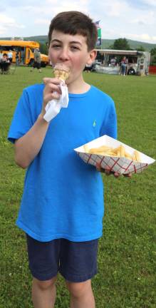 First in second annual series of Warwick Food Truck Festivals attracts 3,000 people Photos by Roger Gavan Nothing like ice cream served with French fries according to Liam Kevins, a Grade 7 student at St. Stephen - St. Edward School.