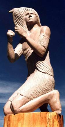 SUNY Orange hosts sculpture show "Eagle Man," Tennessee marble by Daniel Grant.