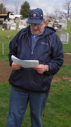 1,600 flags World War II Navy veteran Ed Hodas, reading from his list of veterans' grave sites, chaired the operation for American Legion Post 214þÄôs Flag Placement Committee.