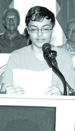 Civil War plaque dedication at Warwick Town Hall Warwick High School and Honors Program student Alex Morales read from his essay on the history of the long and costly conflict that took the lives of more than 600,00 Americans and wounded 400,000 more.