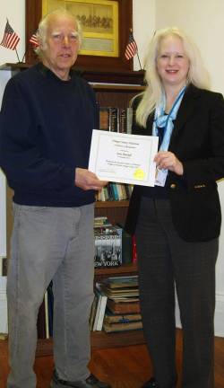 County historian recognizes Village of Florida historian for 21 years of service Provided photo Orange County Historian Cornelia Bush presents Village of Florida Historian Gary Randall with a certificate of appreciation for his 21 years of service to the community.