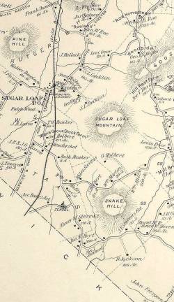 A girl grows in Sugar Loaf A map of Sugar Loaf Valley from 1903. Just to the southwest of Sugar Loaf Mountain are the words “Maple Grove Stock Farm,” the name used by the Smith family to describe their farm after Lillie’s father started raising horses (Courtesy of the Chester Historical Society)