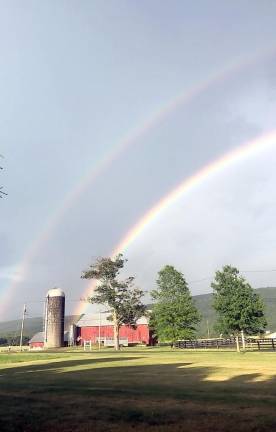 Amanda Miller, who is graduating this year from Warwick Valley High School, took this photo of a double rainbow over the barn at Bellvale Farms on Saturday, June 20.