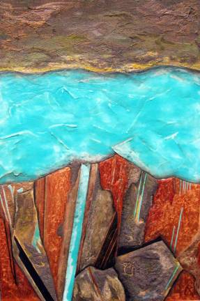 SUNY Orange show explores when technology blends into art This mixed media paintings by Carol Flaitz is entitled: "Nanobeemerís World."