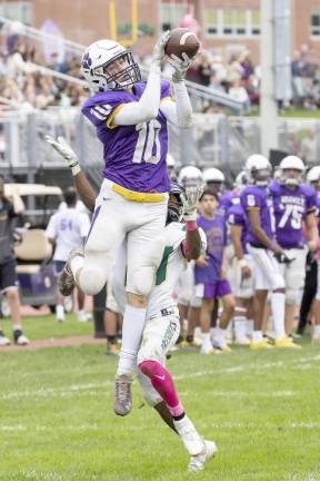 Wide receiver Ryan McLaughlin (10) makes a leaping catch.