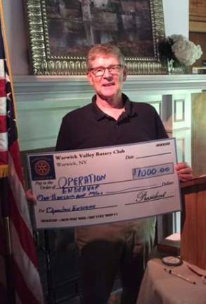 Warwick Rotarians donate $1,000 to aid in hurricane disaster relief Photo by Mary McClurg Warwick Rotary President David Eaton has announced that the 65-member community service organization has donated $1,000 to aid in disaster relief in the aftermath of Hurricane Harvey in Texas.