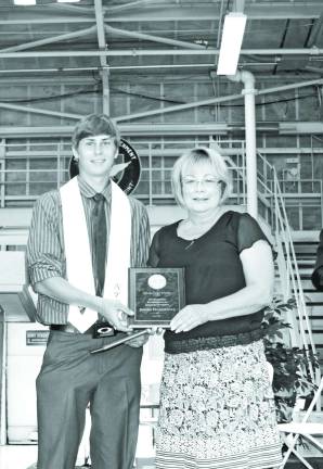 Local vocational students honored Joseph Morgiewicz of Warwick was the recipient of the Outstanding Academy Award for Environmental Careers. He is pictured with OU BOCES Cooperative Board member Dorothy Slattery.