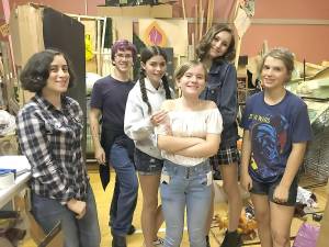 Community Center Youth Advisory Board members and Warwick Valley Middle and High Schools students help out making props for the Haunted House. Pictured from left to right are: Hanna Ali, Jojo Gagliano, Violet Ross, Sara Venter, Adella Kurosz and Gabby Adee.