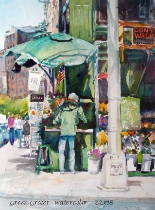 Fine arts digest Provided image Among the featured works at the North East Watercolor Society 2012 Membersí Show, which opens Saturday, Feb. 11, in the Orange Hall galleries on the campus of SUNY Orange, will be this painting by Mark deMos entitled "Green Grocer."