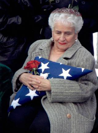 Caroline M. Lesando This photograph of Caroline Lesando was taken three years ago at the full-military honors ceremony in Warwick's St. Stephen's Cemetery for her husband, Nicholas, who was active in the local, county and region American Legion. Their son Nicholas Jr. was the only Warwick soldier killed during the Vietnam Conflict; American Legion Post #214 in Warwick renamed their unit after him. Caroline Lesando died Saturday, June 28, at the age of 90. (This image was taken by Warwick photographer Robert Demetry.)