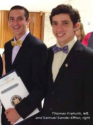 WVHS Class of 2013 valedictorian and salutatorian Wawrick Valley High School 2013 Valedictorian Thomas Krahulik, left, will attend the Honors College of Stony Brook University while Salutatorian Samuel Sander Effron will attend Brown University in Providence, R.I. and