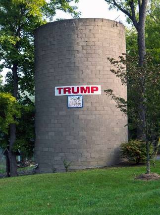 Trump and onions Photos by Preston Ehrler A pro-Trump sign adorns this silo on Liberty Corners Road in Pine Island near the New York-New Jersey state line.