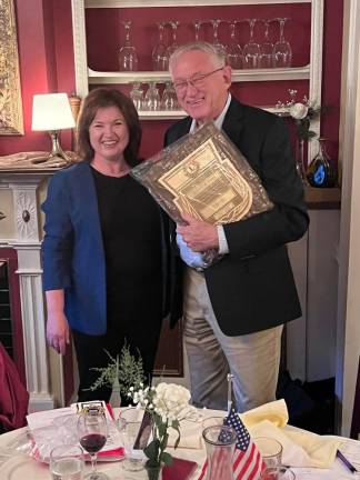 Lions Club District Governor George McManus and former Warwick Lions Club president Christine Adams