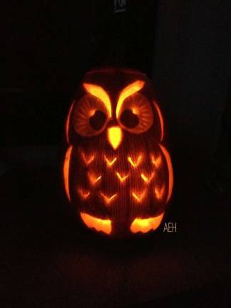 Carving it up Submitted by Alison Hainzl of Warwick, N.Y. She used regular carving techniques and some relief carving to get the detail on this owl pumpkin.
