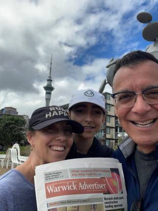 The Warwick Advertiser travels to New Zealand Galo Andrade, owner of GC Optics in Warwick, loves to read The Warwick Advertiser. He, his wife Jenny and daughter, Luisa recently traveled to Auckland, New Zealand for a family vacation. Galo never leaves home without his Warwick Advertiser! Pictured is the Andrade Family of Warwick in Auckland, New Zealand.