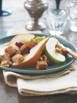 Healthy Holiday Menu Makeovers Fall Harvest Fruit Salad with Whole Grain Croutons.