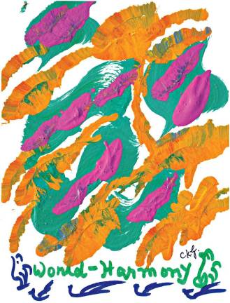 Art exhibit to feature colorful acrylic paintings World-Harmony print of acrylic painting by Sri Chinmoy painting.