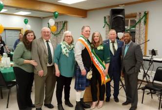 Greenwood Lake Village Clerk Katheleen Holder, Trustee Tom Howley, Trustee Nancy Clifford, Celts of the Year of John Trazino and Susan Toddy Trazino, GWL Mayor Matthew Buckley, and Trustee Chad Sellier.