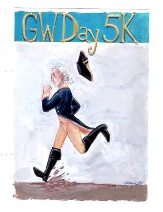 Hanna Ali, a student board members of the Warwick Historical Societ, painted a delightful image of George Washington, kicking up mud with his hat flying from his head, that will be featured on the T-shirt and posters for the WHS’s inaugural George Washington Day 5K on Saturday, July 24.