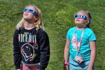 Partial solar eclipse on April 8, 2024, as seen at the Warwick Public Library.