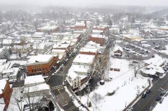 Photographer Robert G. Breese provided this bird’s eye view of snow falling over Main Street in the Village of Warwick on Friday, Feb. 19, 2021.