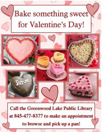 Greenwood Lake. Library has Valentine baking pans for you to borrow