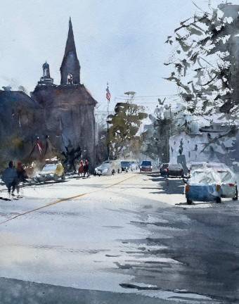 Free masterclass in watercolors coming to SUNY Orange Feb. 15 “Main Street, Goshen,” by Hema Gupta.