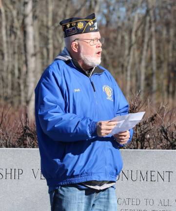 American Legion Post 214 past Commander Walt Parkinson spoke about the history of World War I and reported that although American troops were only in combat for about six months, there were over 320,000 casualties including over 53,000 killed in action.He also mentioned that the last World War I veteran died in 2011 and he urged everyone to read the poems written about that terrible conflict.