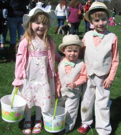 Easter Egg Hunt draws 500 kids In your Easter bonnet and ready for the Easter parade: From left, Kathleen Baird, 5; her brothers Sean, 2, and Robert, 7.