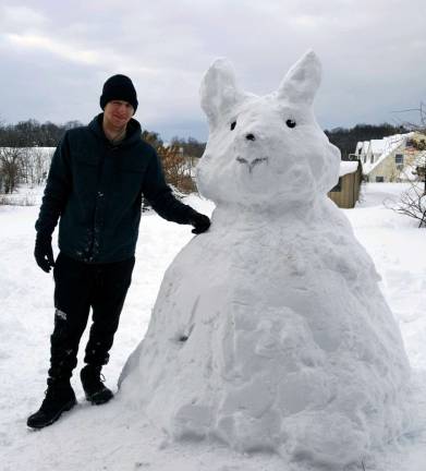 The color of snow Denise Kleinman shared this photo of her son Evan and the huge snow bunny, dubbed Harvey, that he created with his dad, David, in their backyard in Sugar Loaf following last week’s snow storm.