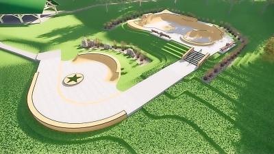 This is what the proposed state-of-the-art skate park in Veterans Memorial Park would look like. The project would be approximately 75 by 100 feet in size. This new skate park would be made of concrete, which is more durable than the wooden ramps in the current park, and would encourage more inclusivity by attracting bikes, scooters and skateboards, and possibly be a potential Olympic training ground.