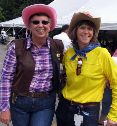 Schervier Pavilion celebrates grandparents Many of the guests, staff members like Director of Nursing Carol Tunney (left) and Director of Recreation Kari Call, and residents sported western garb as well as 10 gallon hats for the country and western theme.