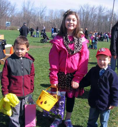Easter Egg Hunt draws 500 kids There were three þÄúgolden eggs,þÄù one for each age group. And each one of these entitled the lucky child to a special gift bag. From left, Owen Murillo, 6; Aurora Rinker-Legris, 10; and Joseph Volkmer, 3..