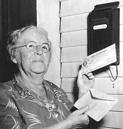 Tiny Social Security hike squeezes seniors, vets In 1950 all Social Security beneficiaries received a general "cost-of-living" increase — for the first time since benefits began in 1940. Ida May Fuller is seen here receiving her first increased benefit check on Oct. 3, 1950. (Photo: Social Security Administration: www.ssa.gov)