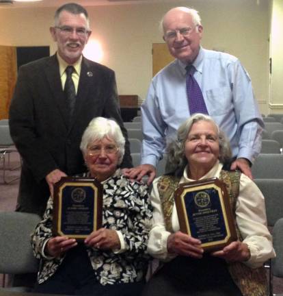 Awards ceremony held for Elmire Conklin and Jennie Sweetman Provided photo Standing, from left to right are: Town of Warwick Supervisor Michael Sweeton and Town of Warwick Historian Dr. Richard Hull; and seated from left: Elmire Conklin and Jennie Sweetman.