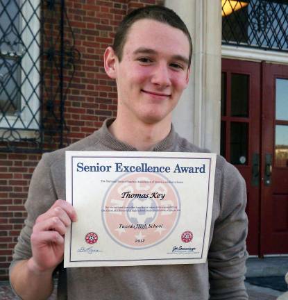 Thomas Key receives national soccer excellence award The National Soccer Coaches Association of America has presented its Senior Excellence Award to George F. Baker High School student Thomas Key in recognition of his soccer excellence, leadership and scholarship.