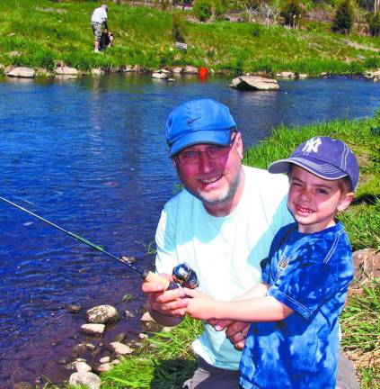 This weekend, fish free in New York Ken Catalanotto and his son Casey, 4, at the Warwick Valley Rod & Gun Club's "Take a Kid Fishing Day" this past May.