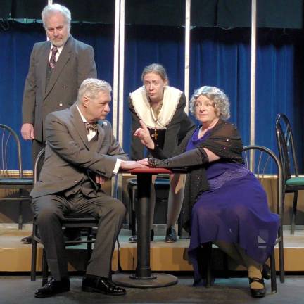 Monroe. ‘Murder on the Orient Express’ stops at the Playhouse at Museum Village Muddy Water Players celebrates the start of its 30th season with three weekends of Agatha Christie’s classic mystery, “Murder on the Orient Express,” beginning Friday, May 2. Pictured from left to right, the actors in the production are Jon Stein, Craig Patrick Browne, Karyn Meier and Georgette Vaillancourt. Photo provided by Bruce Roman.