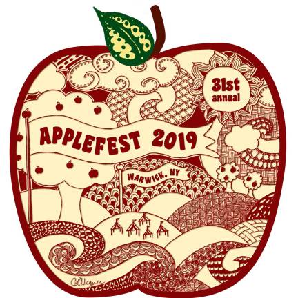 Applefest 2019 T-shirts, featuring the design of Warwick resident Connie Hegner, will be sold at the festival on Sunday, Oct. 6, at the Chamber of Commerce Caboose office on South Street.