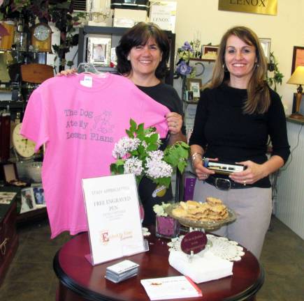 Business community celebrates school staff School Staff Appreciation Day co-Chairs Sue Loughren, owner of The Toy Chest, and Nicole Repose, owner of Etched in Time Engraving.
