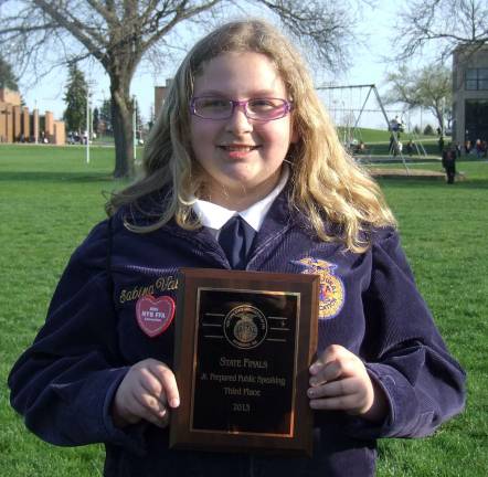 Warwick Valley FFA members attend state convention Sabina Vail placed third in Junior Prepared Public Speaking at the New Yor State FFA Convention.