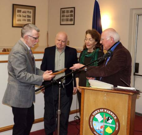 Town of Warwick presents award to Paul and Joann Dolan for preserving Sterling Forest State Park Photo by Roger Gavan Town of Warwick Supervisor Michael Sweeton presents award to Paul and Joann Dolan. From left, Town of Warwick Supervisor Michael Sweeton, Paul and Joann Dolan and Town of Warwick Historian Dr. Richard Hull.