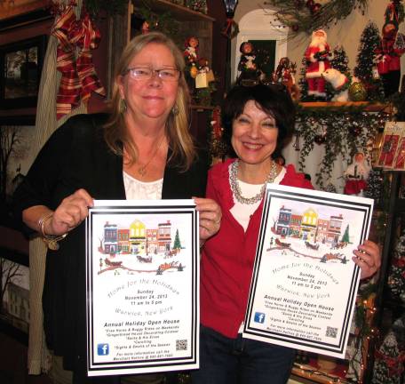 Home for the Holidays begins Sunday, Nov. 24 Photo by Roger Gavan Home for the Holidays co-Chairs Debbie Iurato (left) and Mary Beth Schlichting, hold the new "Home for the Holidays" posters that will be displayed throughout the Village of Warwick.