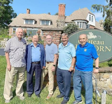 Roger Gavan and Vincent Poloniak will receive Warwick Outstanding Community Service honors for 2021-2022 during a Sept. 15 ceremony at the Chateau Hathorn along with this year’s Warwick Citizen of the Year Leo R. Kaytes Jr. Because of COVID cancellation of the 2020-2021 event, last year’s honorees will also be recognized. Shown, left to right, are Gavan, Poloniak, Town Supervisor and Master of Ceremonies Michael Sweeton and Event Co-Chairs Stan Martin and Leo Kaytes. Sr. Photo By Deb Carmody.