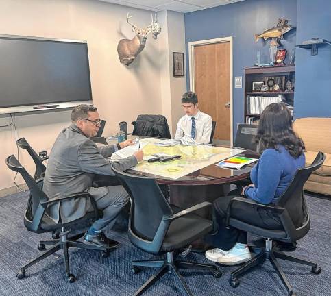 County Youth Bureau celebrates Youth-in-Government Day County Executive Neuhaus with<b> </b>Gary Polakoff from Warwick Valley High School and Eva DeMarco from Washingtonville High School.
