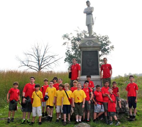 Warwick scouts gather at Gettysburg, Pa. From Aug. 3 through 5, 58 Warwick scouts and family members traveled to Gettysburg, Pa., to tour the Civil War battlefield. The scouts made a special visit to the monument honoring soldiers from Orange County, N.Y., the Orange Blossom, located near the infamous Devilís Den.