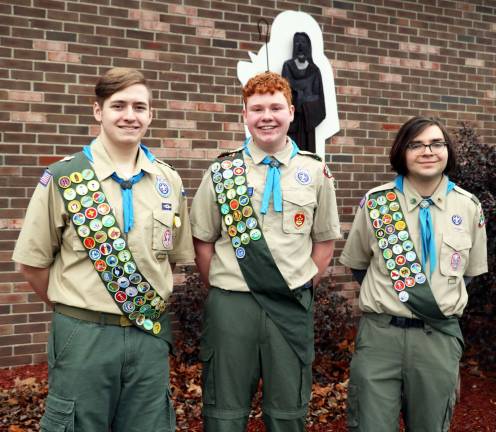 Three Boy Scouts advance to highest rank at Eagle Court of Honor Photo by Roger Gavan Three Boy Scouts from Troop 45 advanced to Rank of Eagle. From left, Julius Radakovits, Eli Curran and Benjamin Tate.